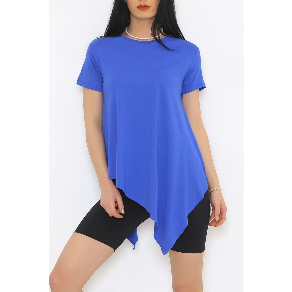 Asimetrik Kesim Viskon Bluz Saks - 1061.1095