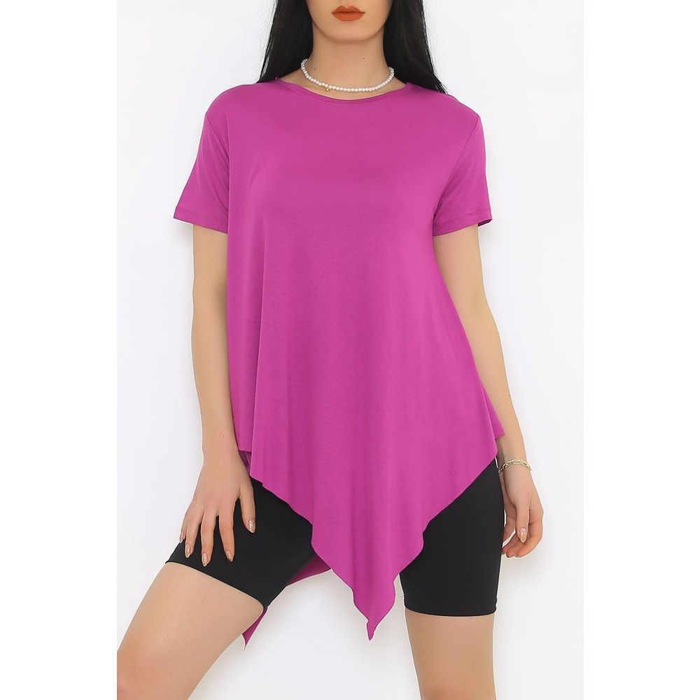 Asimetrik Kesim Viskon Bluz Mor - 1061.1095