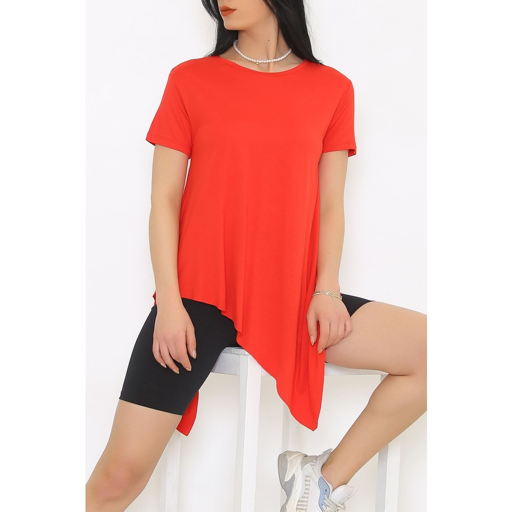 Asimetrik Kesim Viskon Bluz Kırmızı - 1061.1095