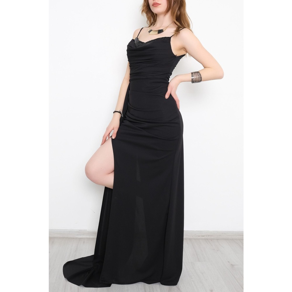 Pullu Askılı Abiye Siyah - 39541.100