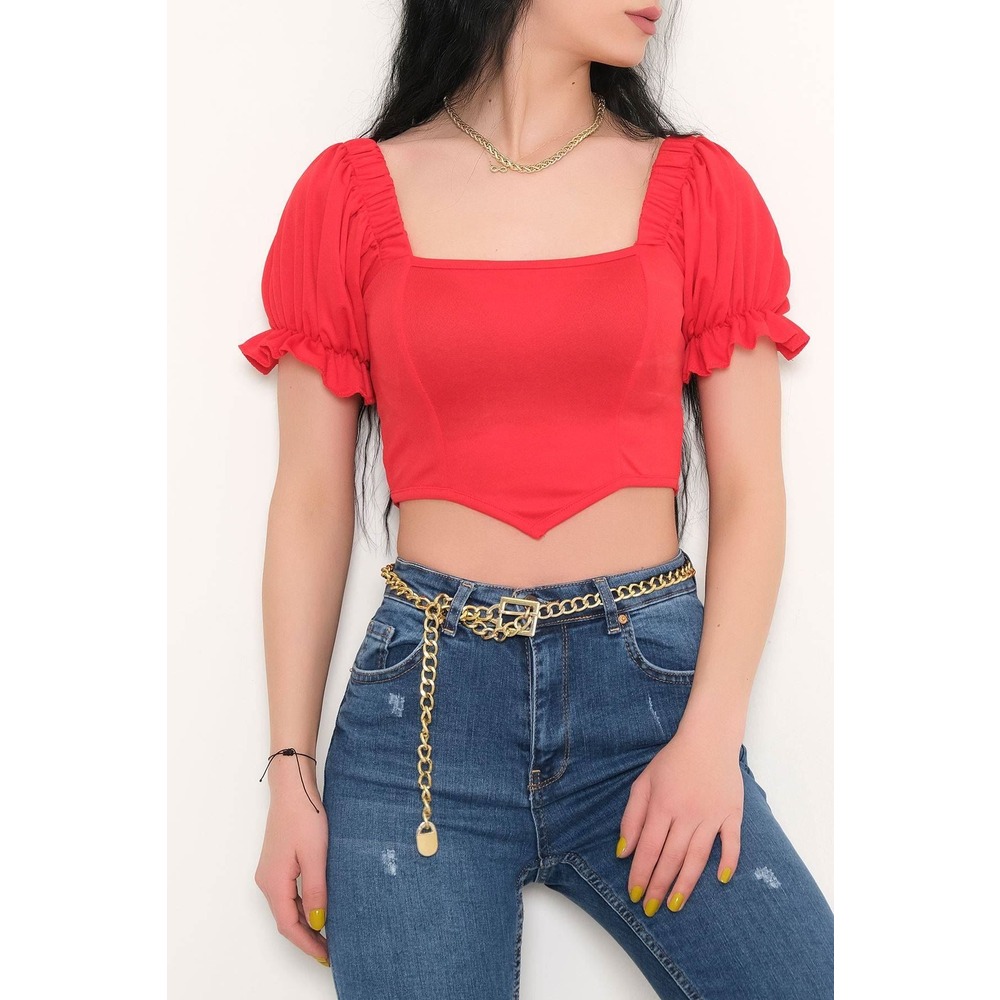 Balon Kol Crop Bluz Kırmızı - 10327.148
