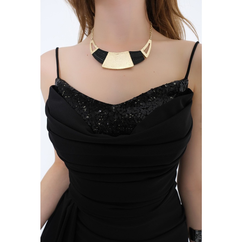 Pullu Askılı Abiye Siyah - 39541.100