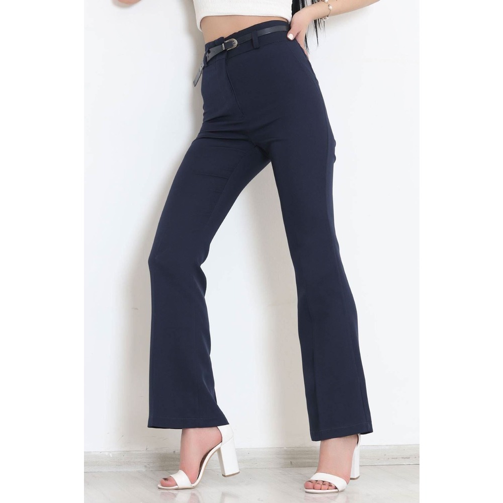 Kemerli İspanyol Paça Pantolon Lacivert1 - 207155.683