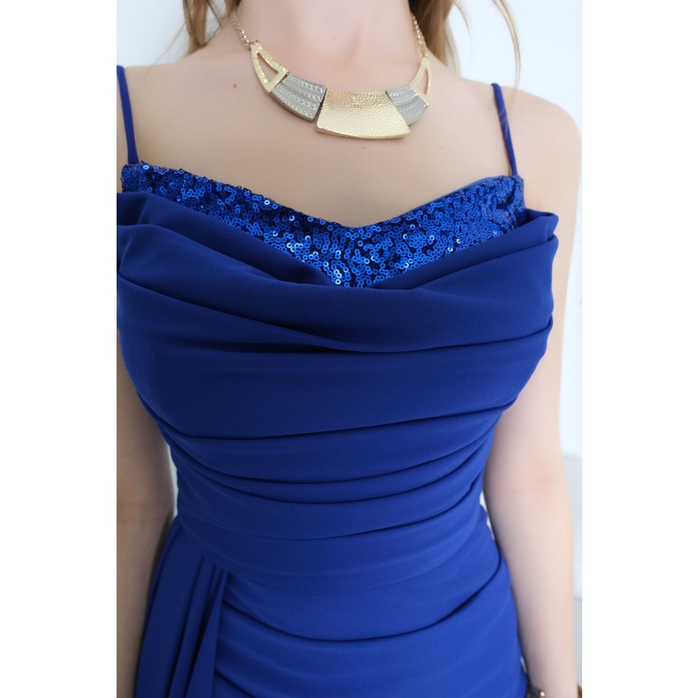 Pullu Askılı Abiye Saks - 39541.100