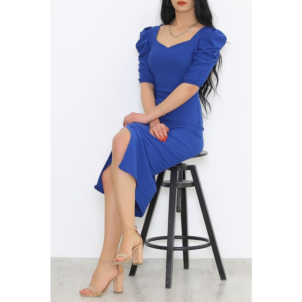 Kare Yaka Elbise Saks - 5241.1234