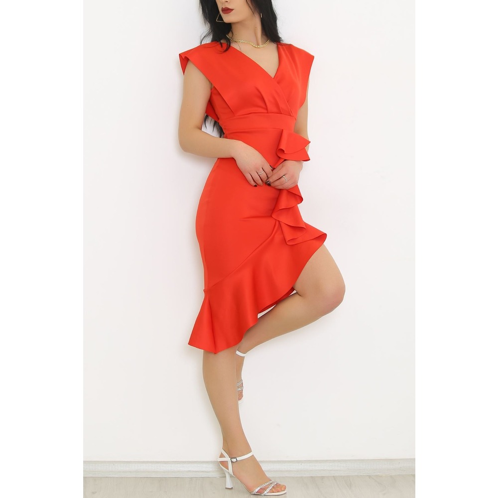 Volanlı Elbise Kırmızı - 581663.1592