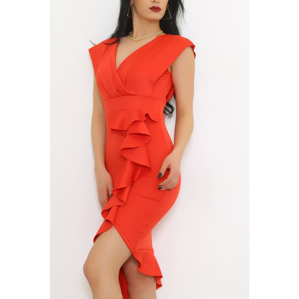 Volanlı Elbise Kırmızı - 581663.1592