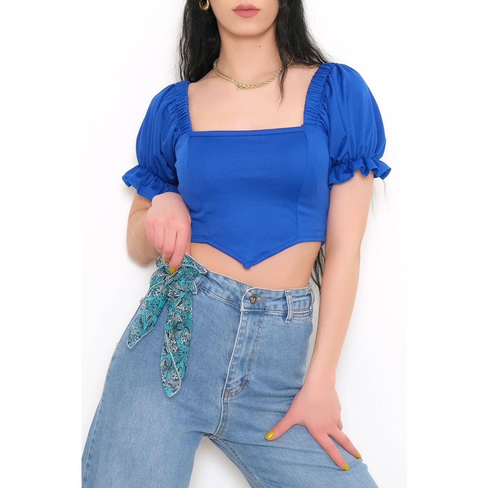 Balon Kol Crop Bluz Saks - 10327.148