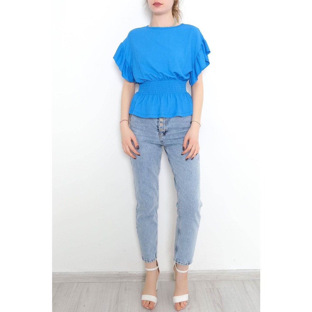 Bel Lastikli Bluz Mavi - 2490.555