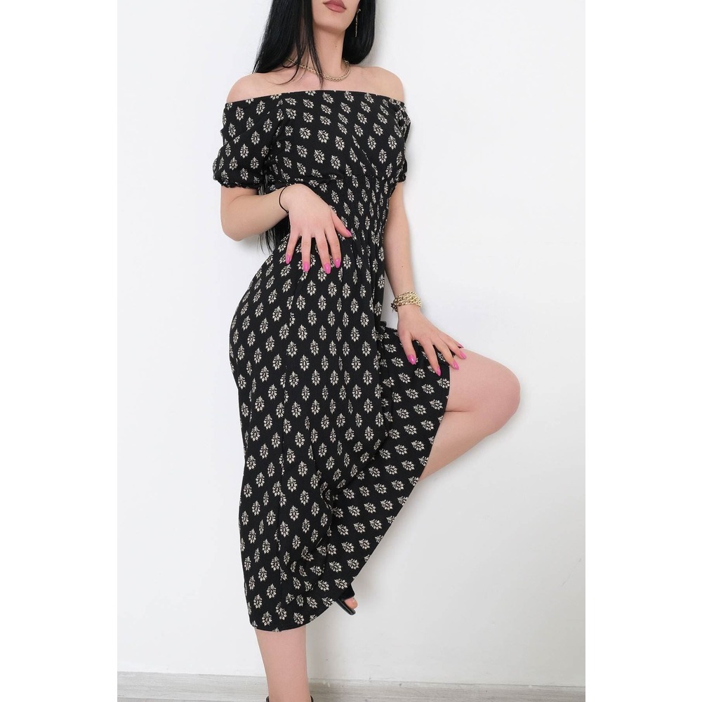 Desenli Bürümcük Elbise Siyahkrem - 893.1287