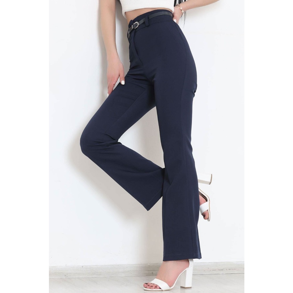 Kemerli İspanyol Paça Pantolon Lacivert1 - 207155.683