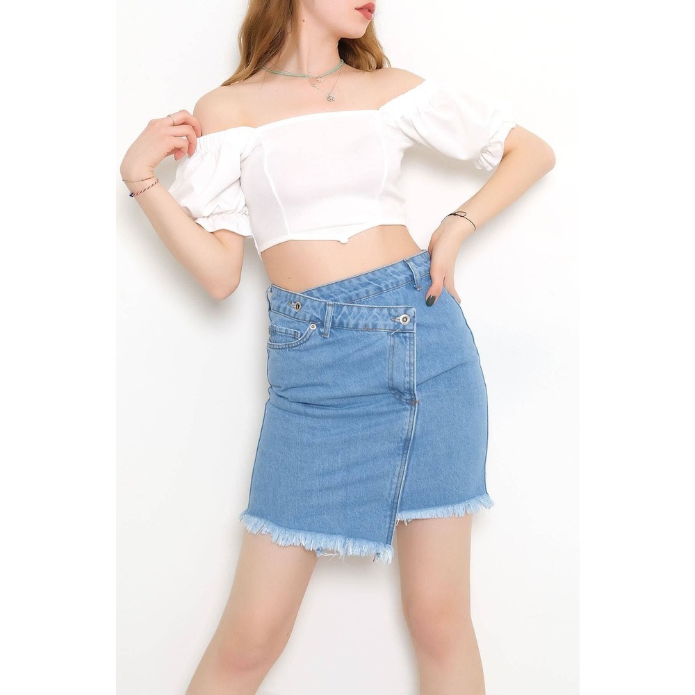 Balon Kol Crop Bluz Beyaz - 10327.148