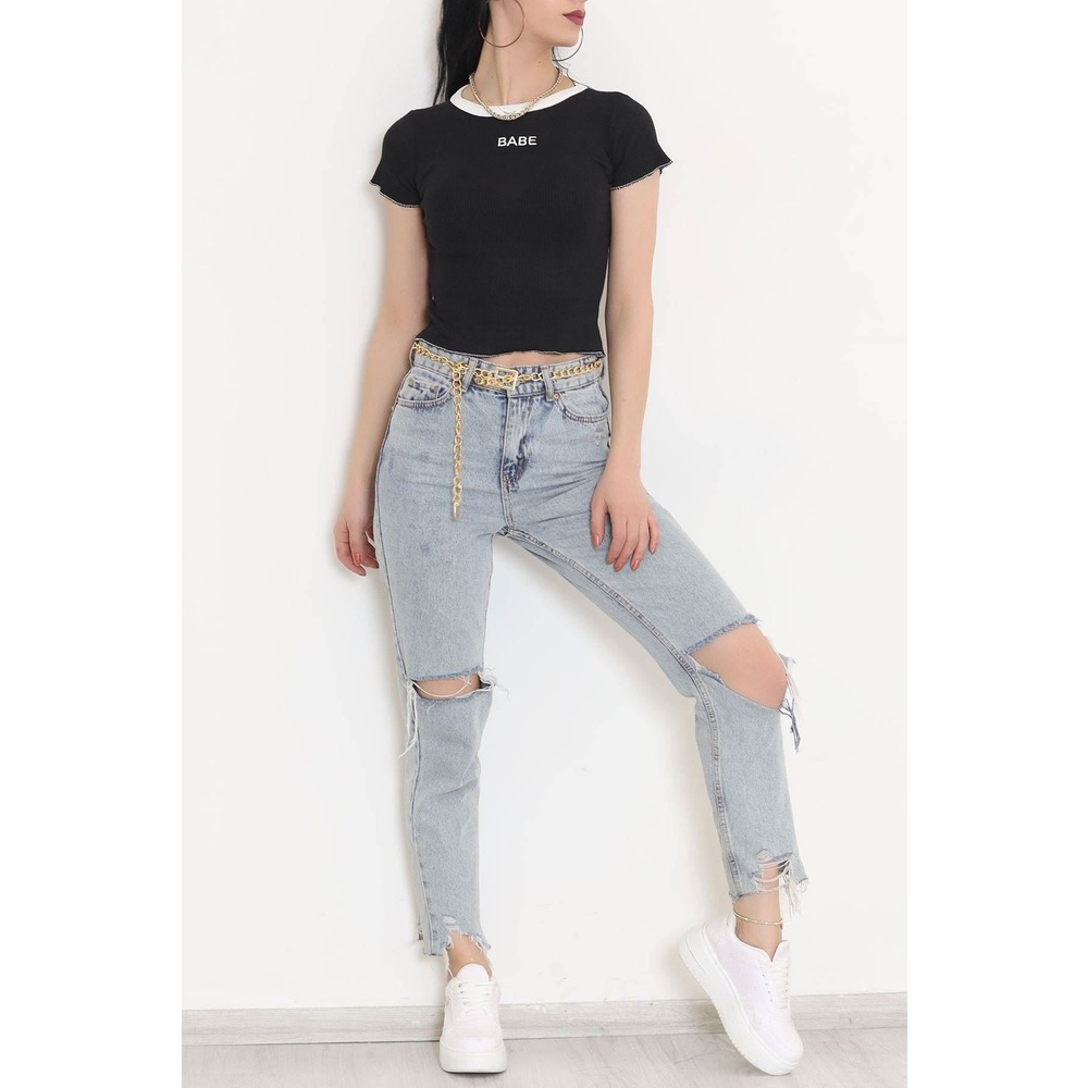 Babe Nakışlı Bluz Siyah - 11009.1567