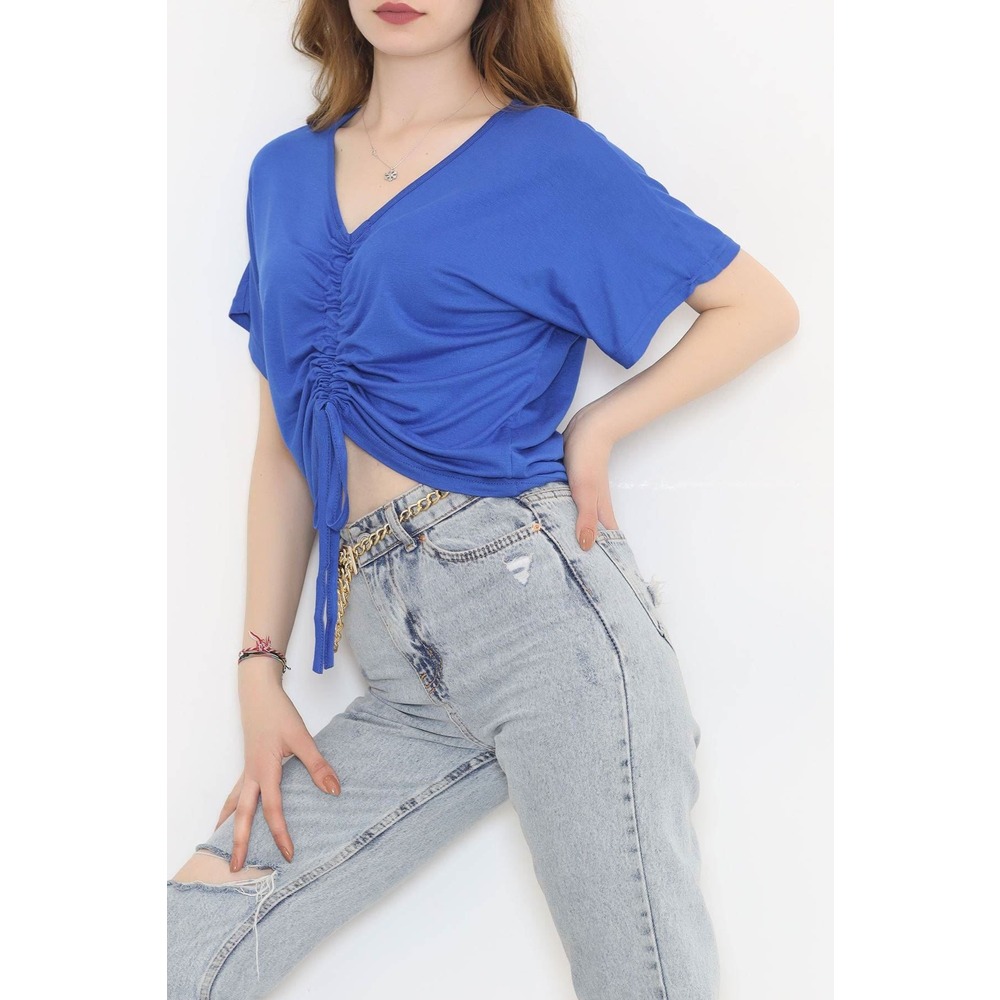 Önü Büzgülü Bluz Saks - 10659.1095