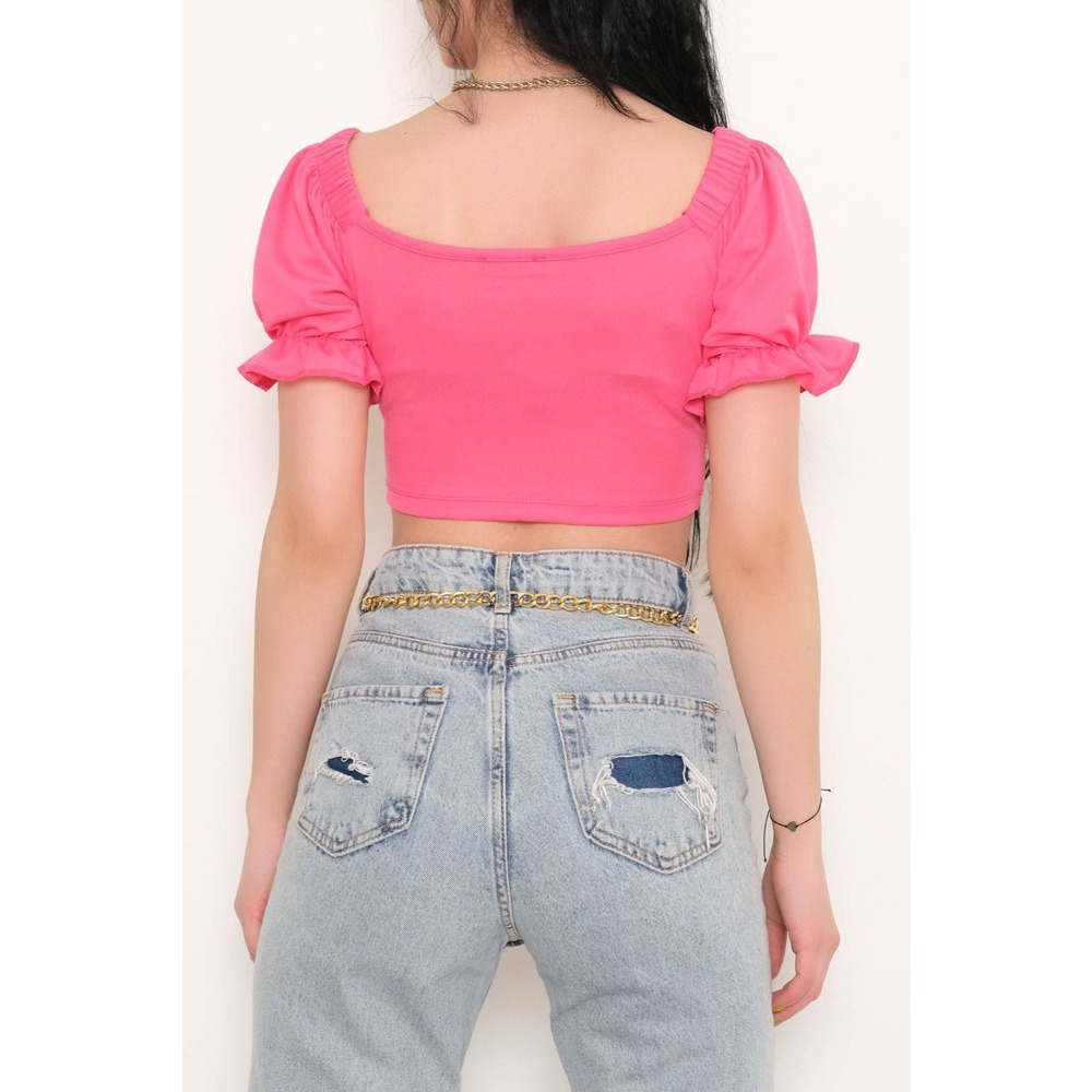 Balon Kol Crop Bluz Pembe - 10327.148