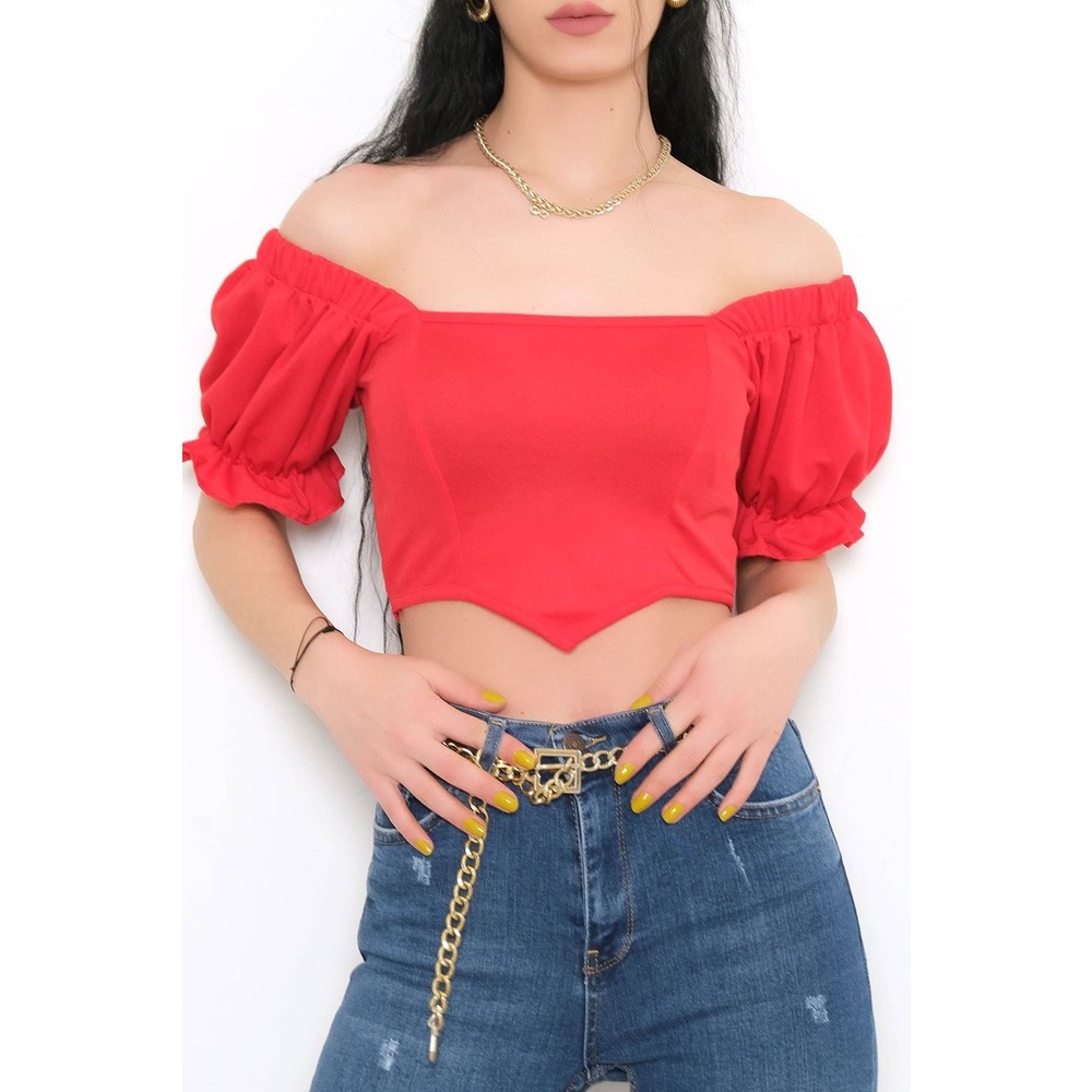 Balon Kol Crop Bluz Kırmızı - 10327.148