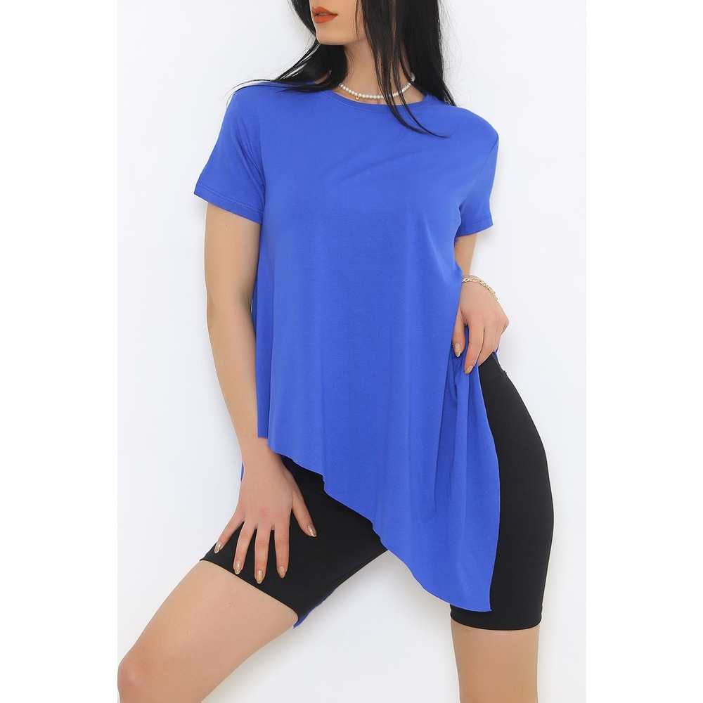 Asimetrik Kesim Viskon Bluz Saks - 1061.1095