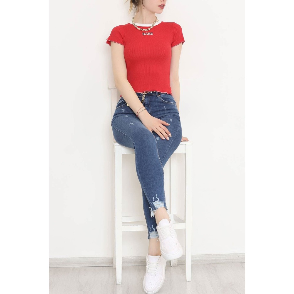 Babe Nakışlı Bluz Kırmızı - 11009.1567