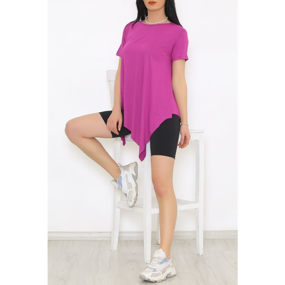 Asimetrik Kesim Viskon Bluz Mor - 1061.1095