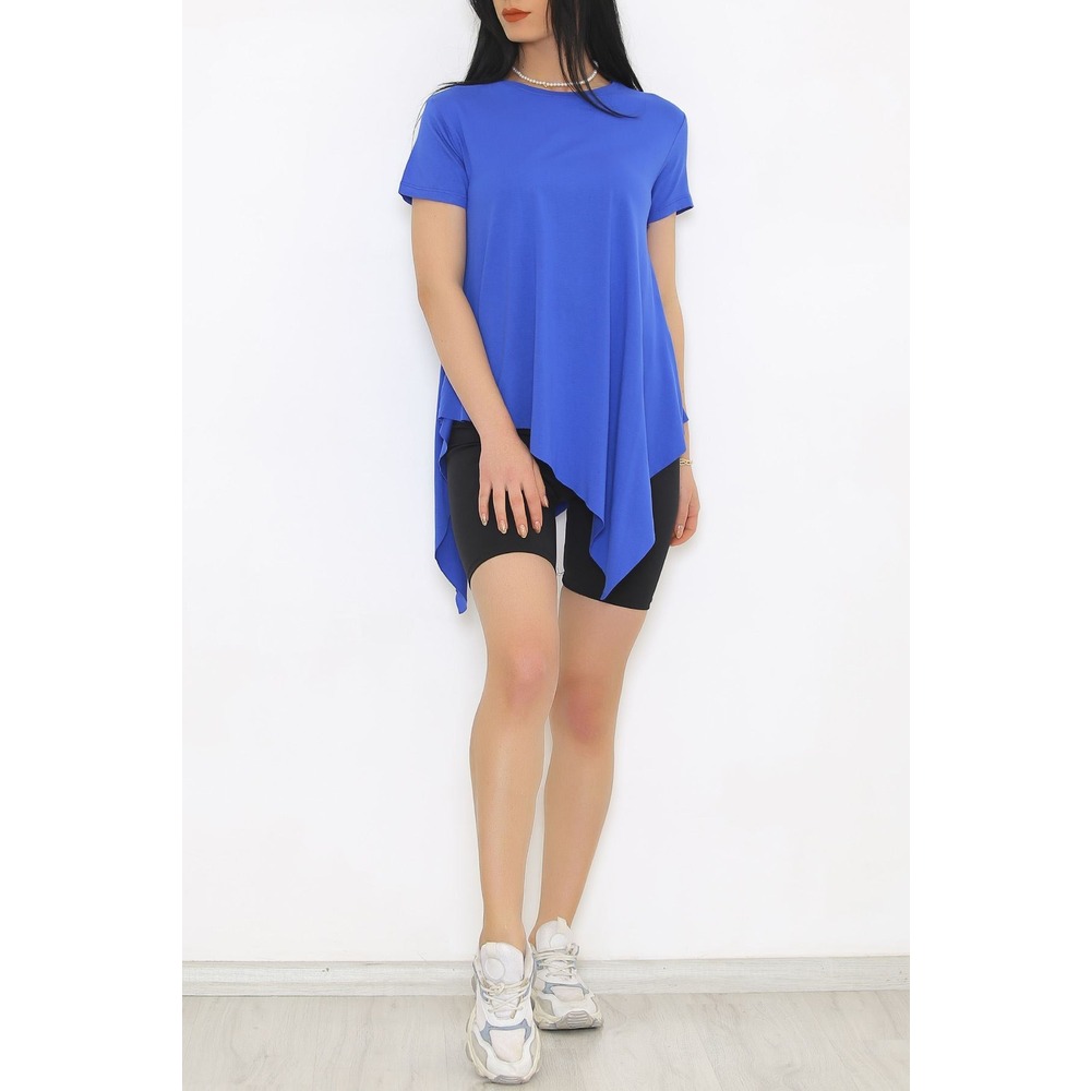 Asimetrik Kesim Viskon Bluz Saks - 1061.1095