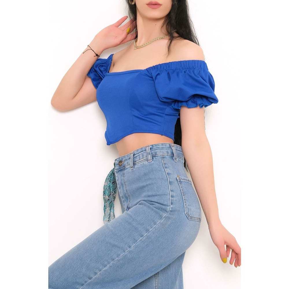 Balon Kol Crop Bluz Saks - 10327.148