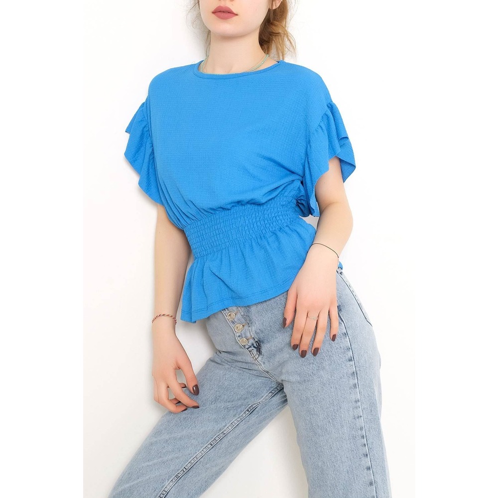 Bel Lastikli Bluz Mavi - 2490.555