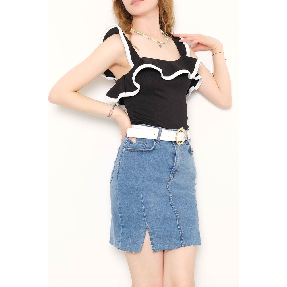 Fırfır Detaylı Bluz Siyah - 10759.631