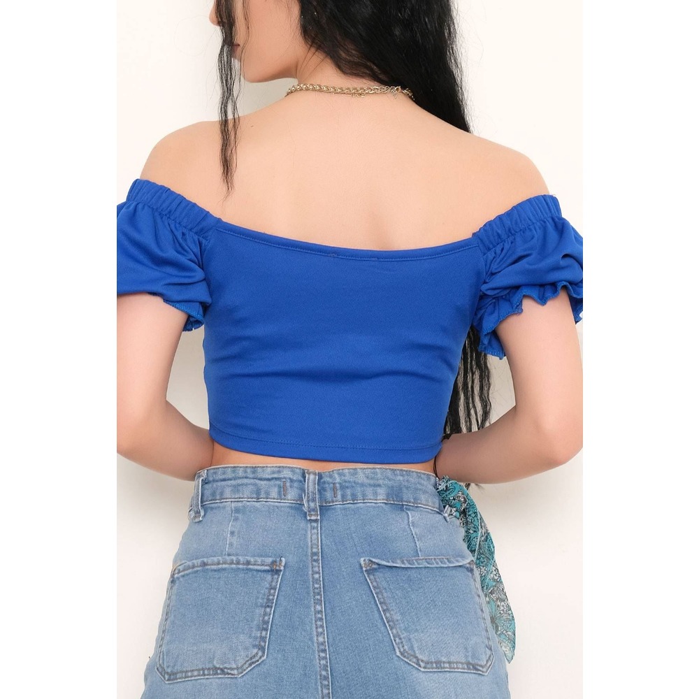 Balon Kol Crop Bluz Saks - 10327.148