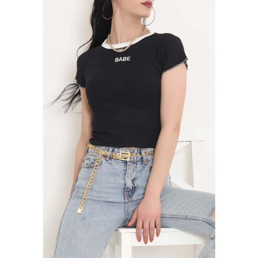 Babe Nakışlı Bluz Siyah - 11009.1567