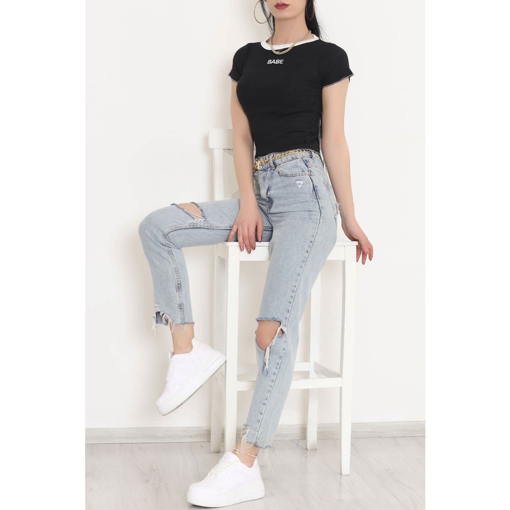 Babe Nakışlı Bluz Siyah - 11009.1567