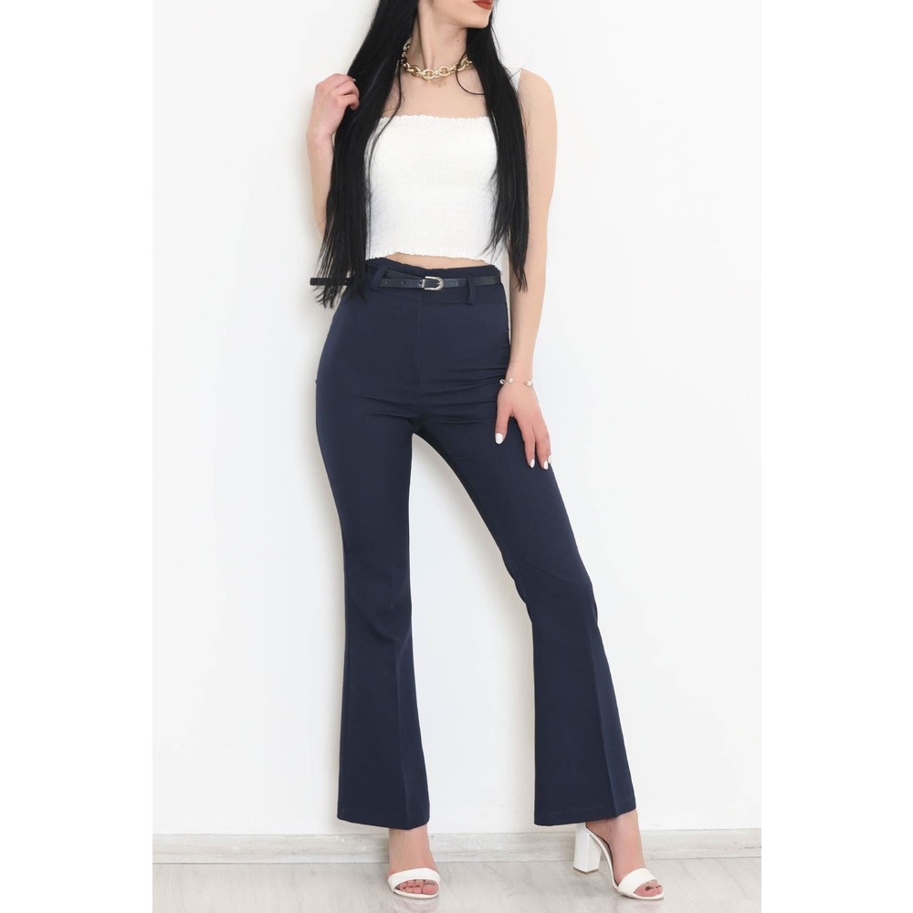 Kemerli İspanyol Paça Pantolon Lacivert1 - 207155.683