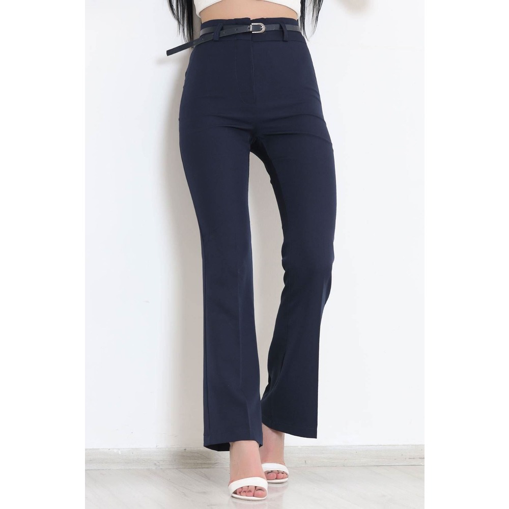 Kemerli İspanyol Paça Pantolon Lacivert1 - 207155.683
