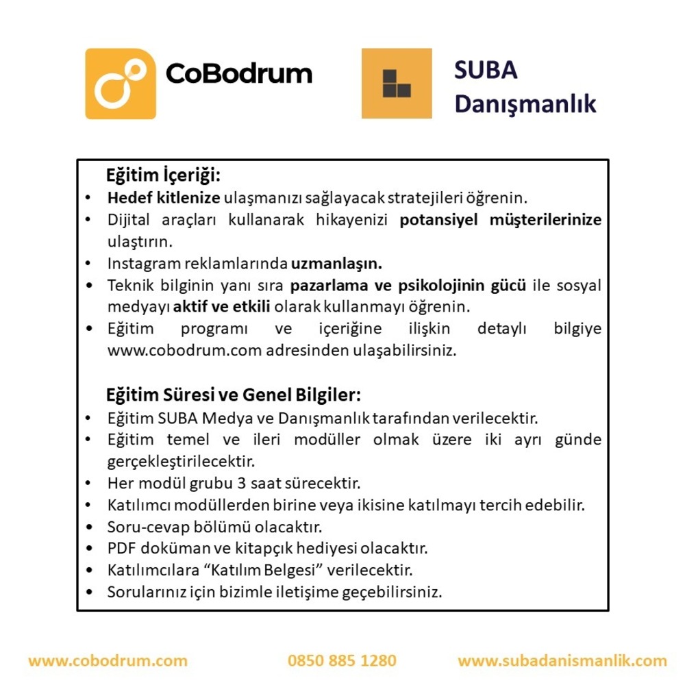 CoBodrum - Turizm Sektörüne Özel Sosyal Medya Eğitimi (2 günlük)
