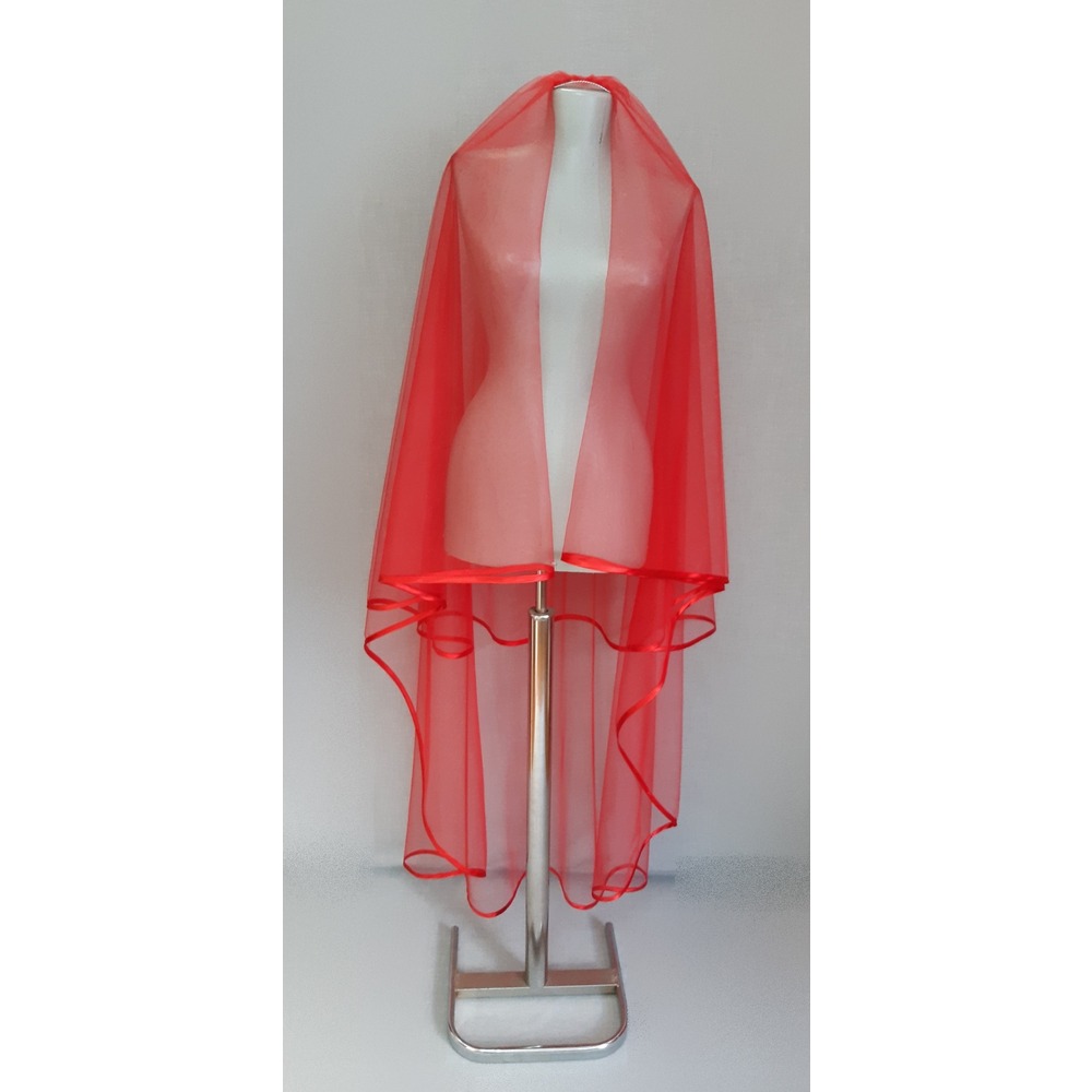 Suzanna Moda Kırmızı 1.50 cm Uzun Hayal Tül Kenarı Saten Biyeli 2 Kat Kına Duvağı