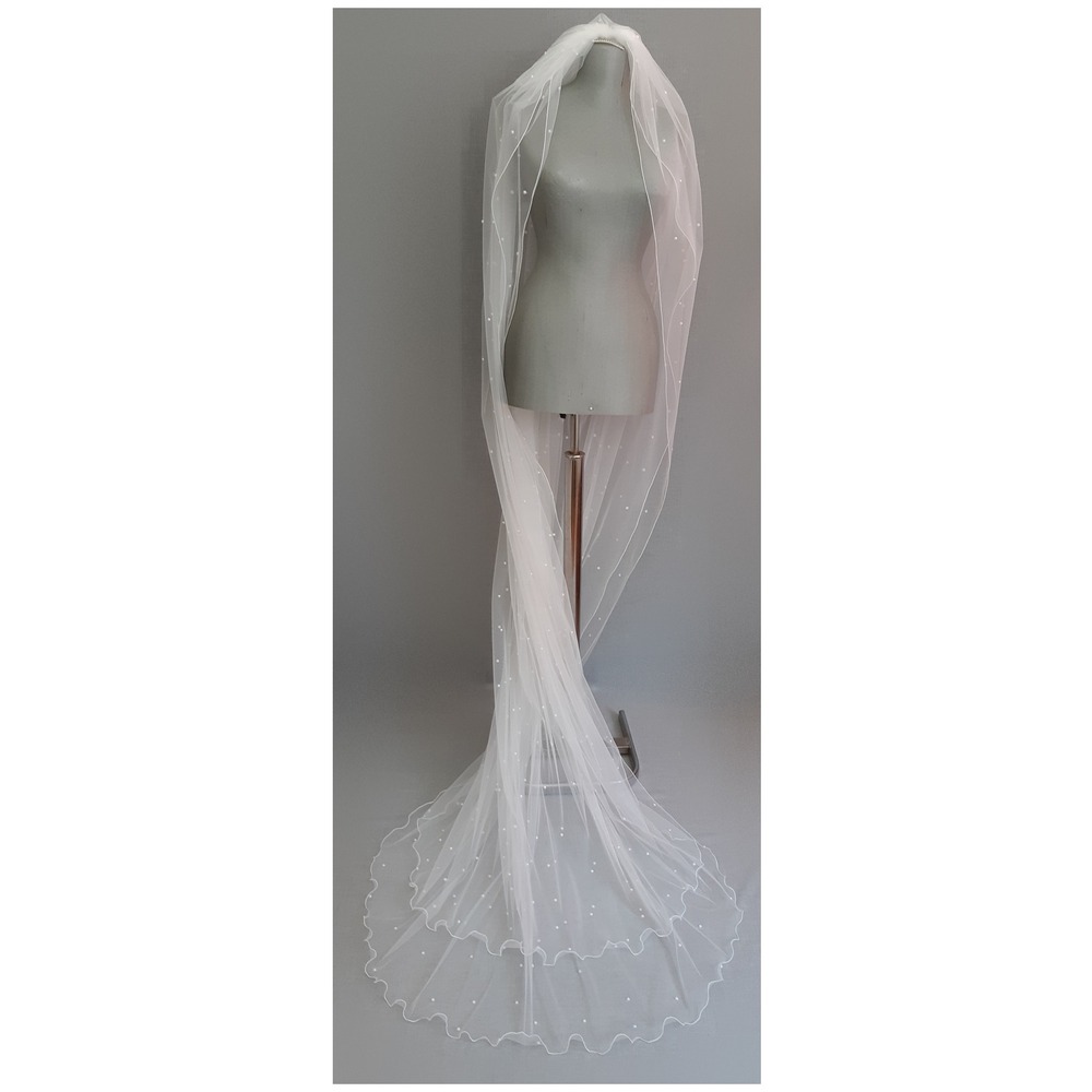 Suzanna Moda Krem Renk Iki Katıda Incili Hayal Tül Duvak 2mt 20cm Boy