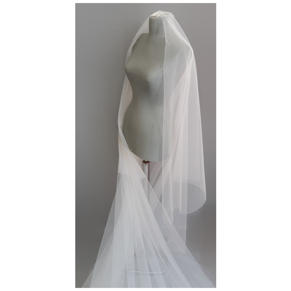 Suzanna Moda Krem Fildişi Taraklı Uçları Oval Kesim 2mt 50cm Boyunda Uzun Hayal Tül Duvak