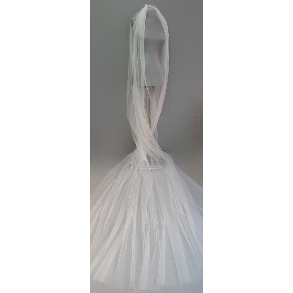 Suzanna Moda Uzun Sade Taraklı Kırık Beyaz Duvak Kenarı Düz Kesim 3mt Boy 