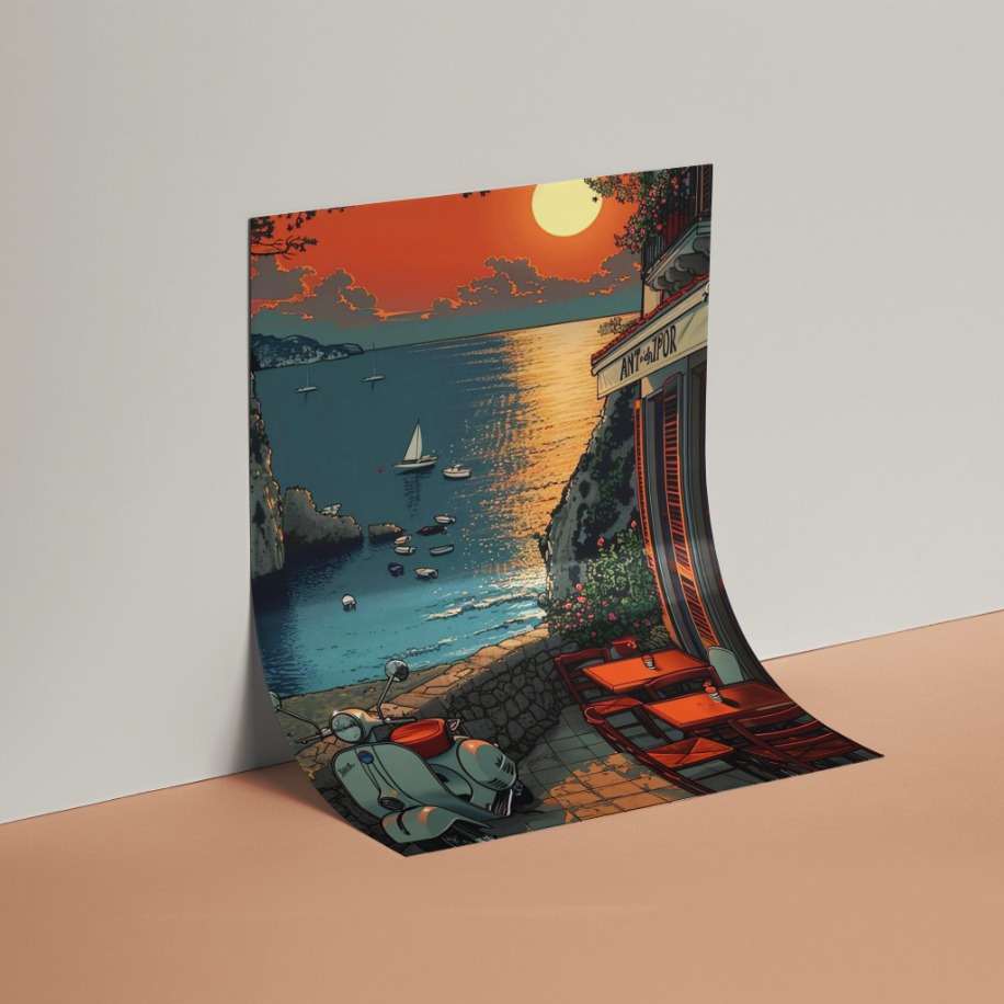İllüstrasyon Günbatımı ve Motor Posteri