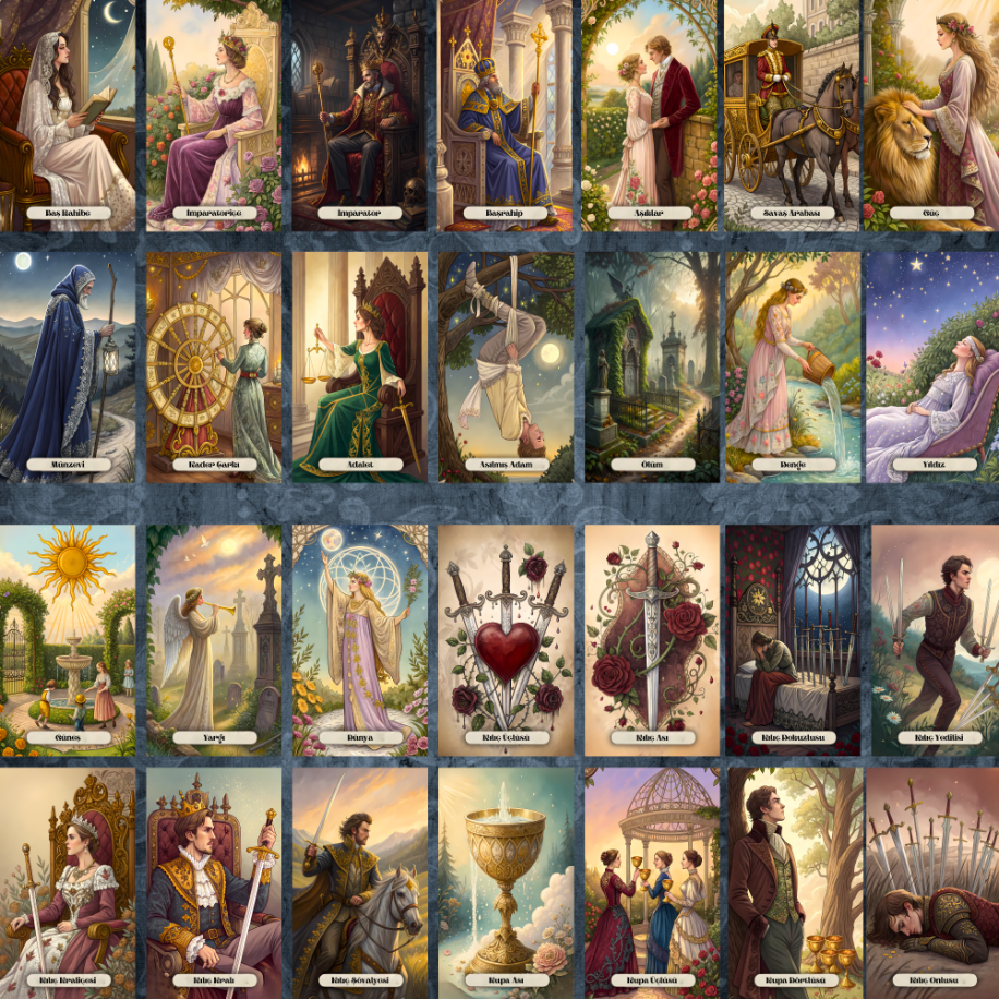 Victorian Temalı Dijital Tarot Kart Destesi (TÜRKÇE) - 78 Kartlık İndirilebilir Set