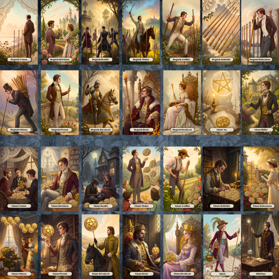 Victorian Temalı Dijital Tarot Kart Destesi (TÜRKÇE) - 78 Kartlık İndirilebilir Set