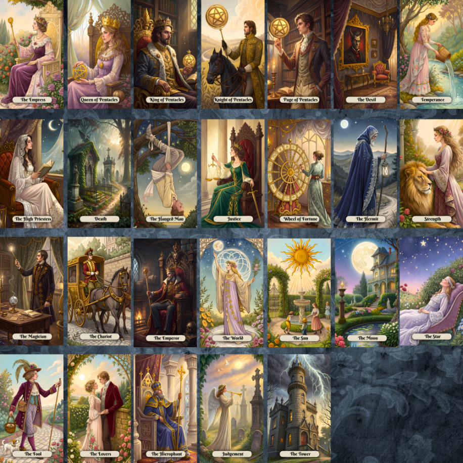 Victorian Temalı Dijital Tarot Kart Destesi - 78 Kartlık İndirilebilir Set