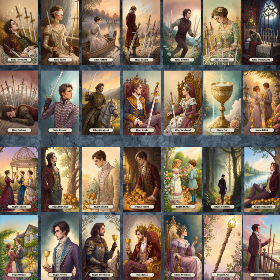Victorian Temalı Dijital Tarot Kart Destesi (TÜRKÇE) - 78 Kartlık İndirilebilir Set