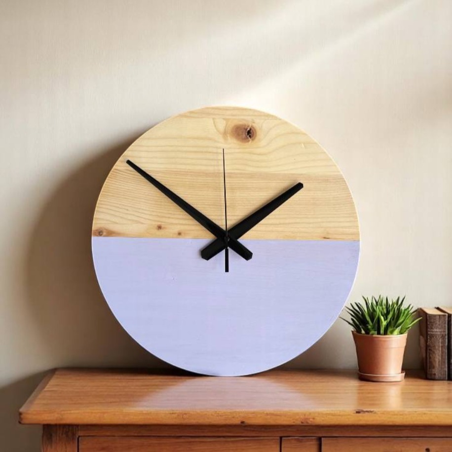 Ağaç Minimalist Duvar Saati (Mor Detaylı)