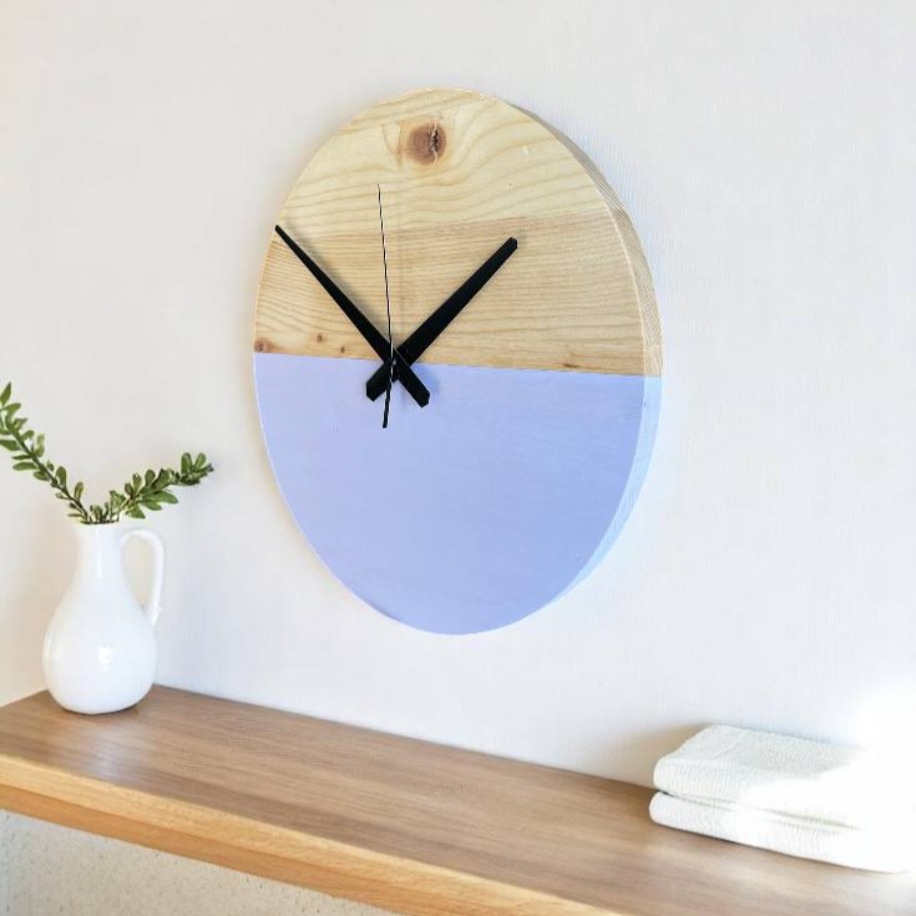 Ağaç Minimalist Duvar Saati (Mor Detaylı)