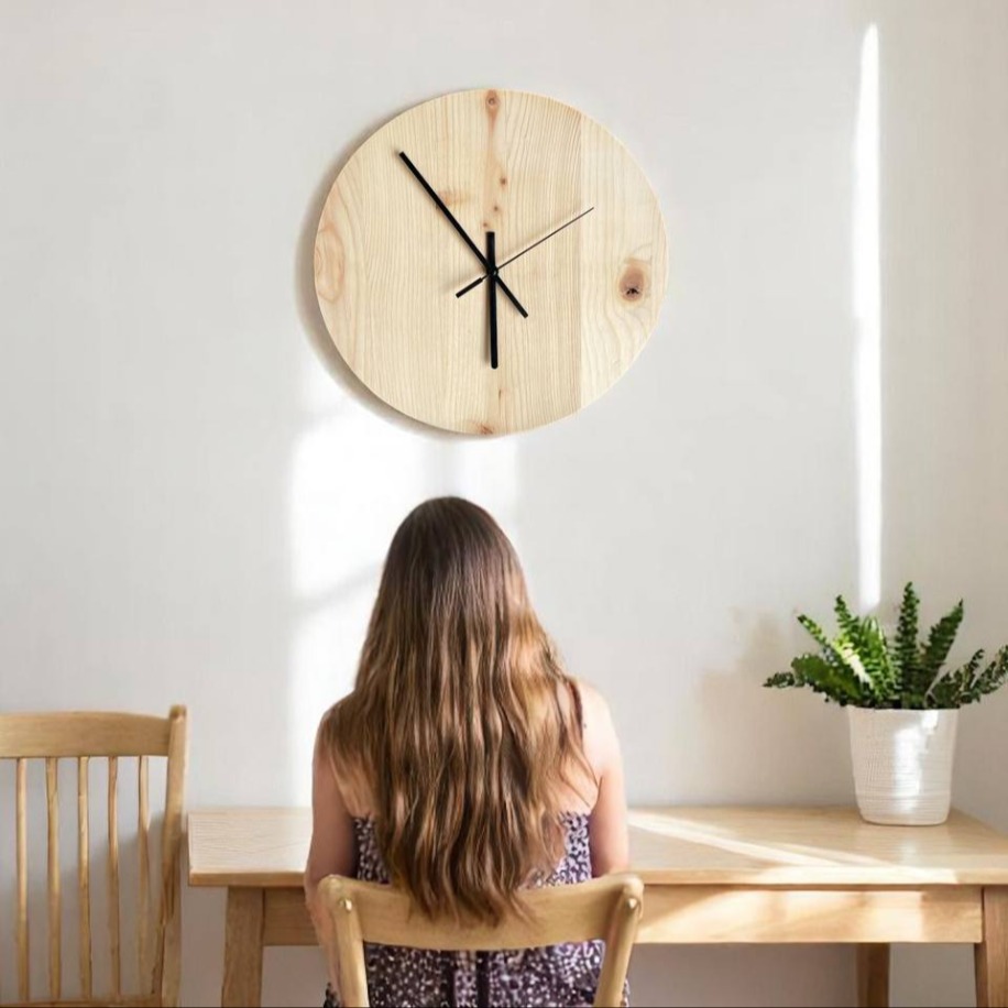 Minimal Ağaç Yuvarlak Duvar Saati (Sade Model)