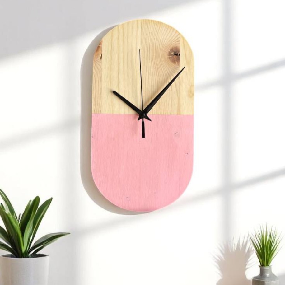 Şûkufe Serisi Minimalist Duvar Saati (Pembe Detaylı)
