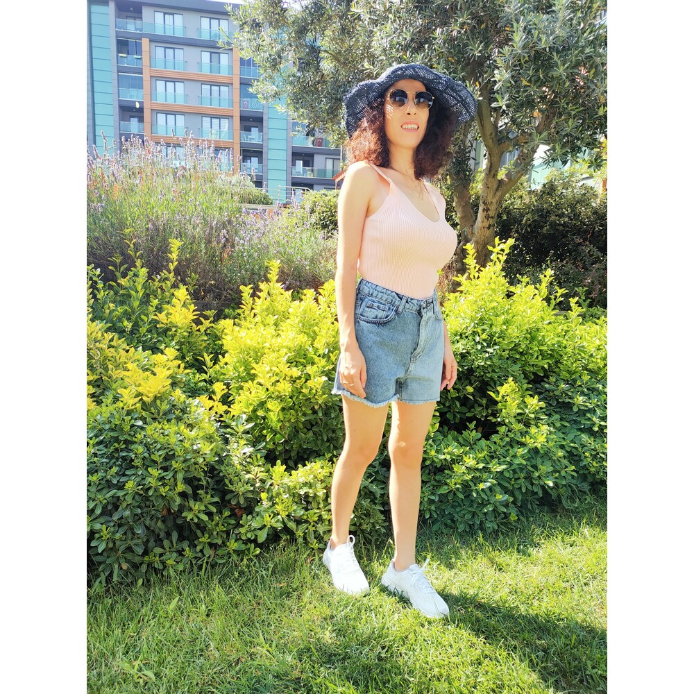 İki renkli denim şort 