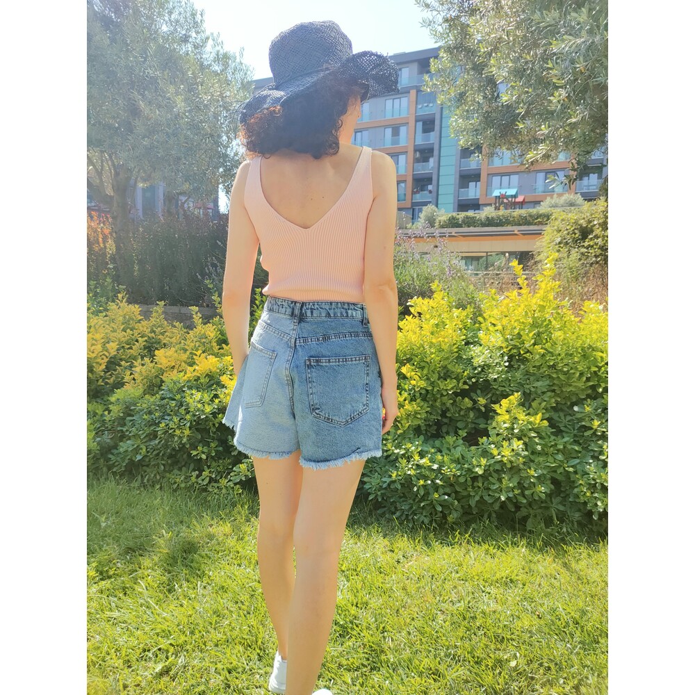 İki renkli denim şort 