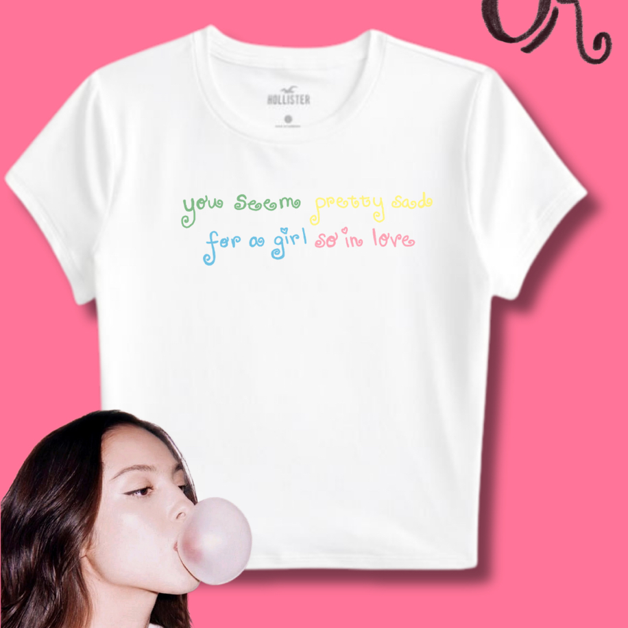 olivia rodrigo pretty sad renkli baby tee 