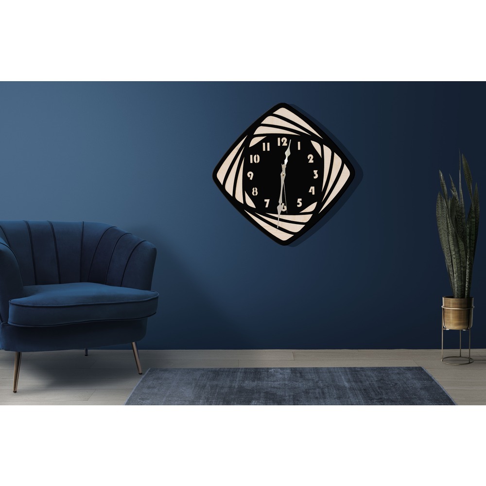 Asimetrik Craft Atölye Blackcha 40cm Sessiz Ahşap Duvar Saati 